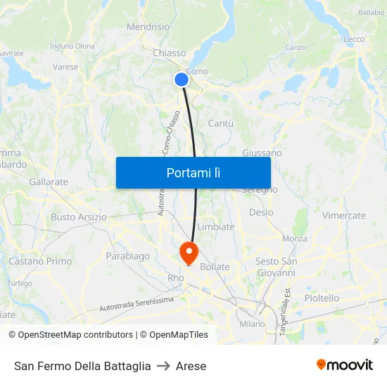 San Fermo Della Battaglia to Arese map