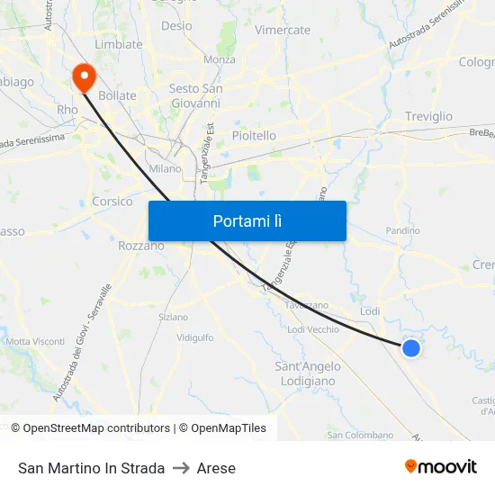 San Martino In Strada to Arese map