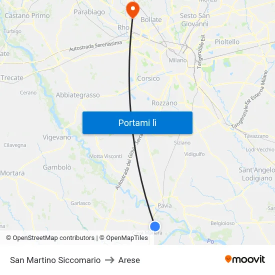 San Martino Siccomario to Arese map