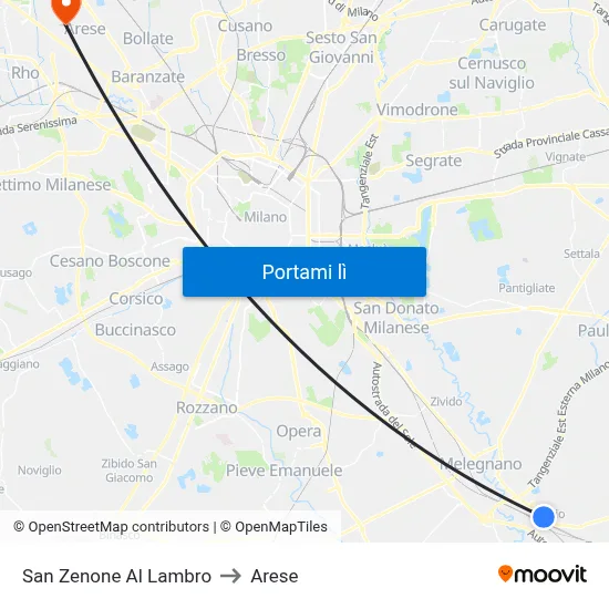 San Zenone Al Lambro to Arese map