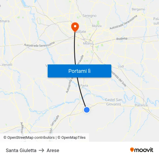 Santa Giuletta to Arese map