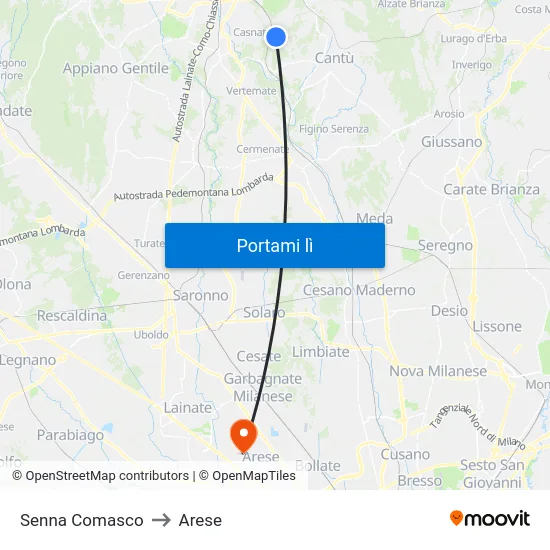 Senna Comasco to Arese map