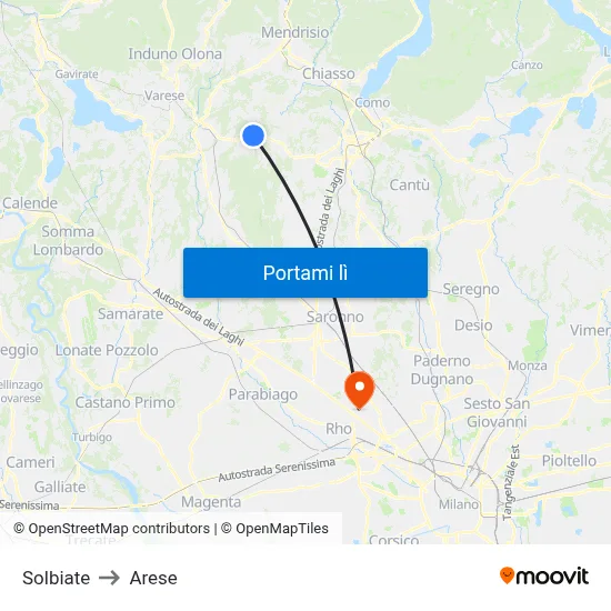 Solbiate to Arese map