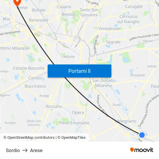 Sordio to Arese map