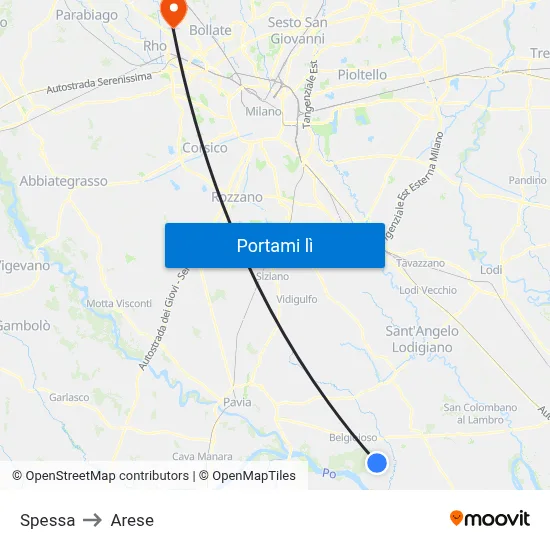 Spessa to Arese map