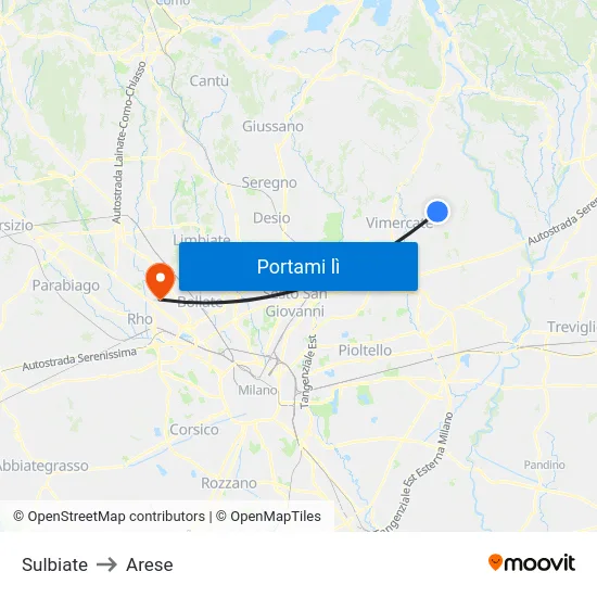 Sulbiate to Arese map