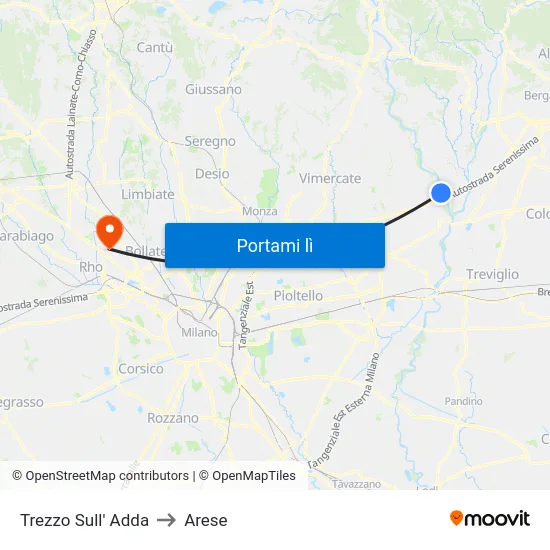 Trezzo Sull' Adda to Arese map