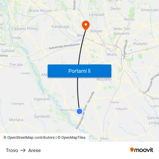 Trovo to Arese map