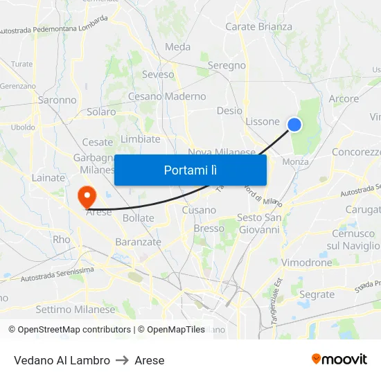 Vedano Al Lambro to Arese map