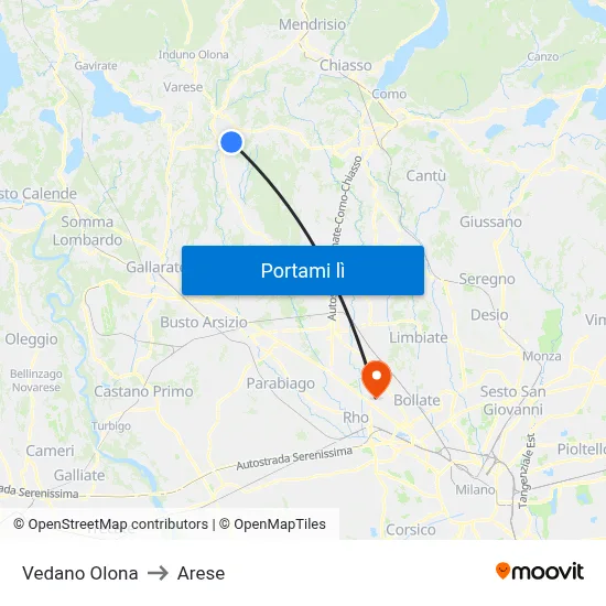 Vedano Olona to Arese map