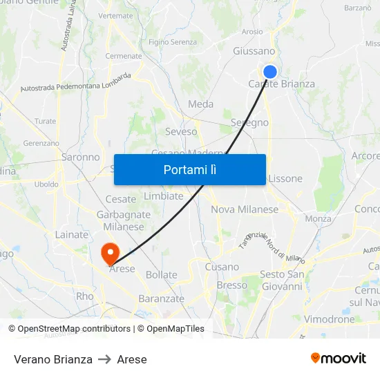 Verano Brianza to Arese map