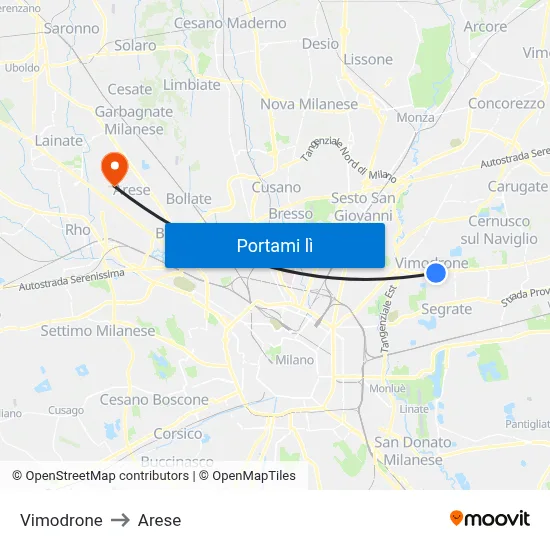 Vimodrone to Arese map