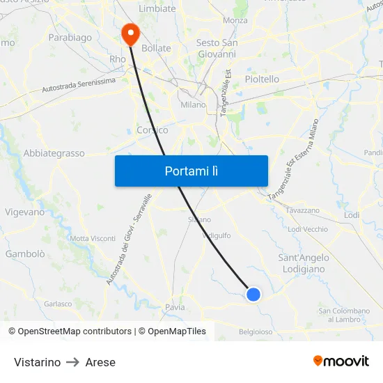 Vistarino to Arese map
