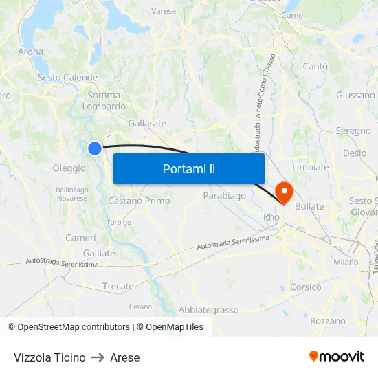 Vizzola Ticino to Arese map
