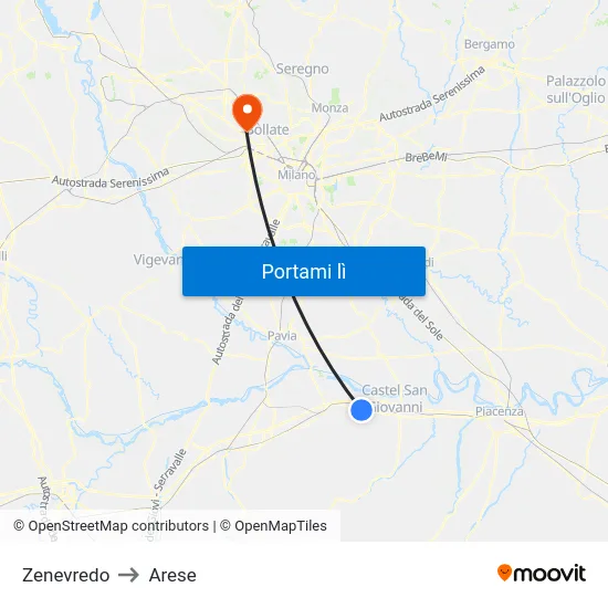Zenevredo to Arese map