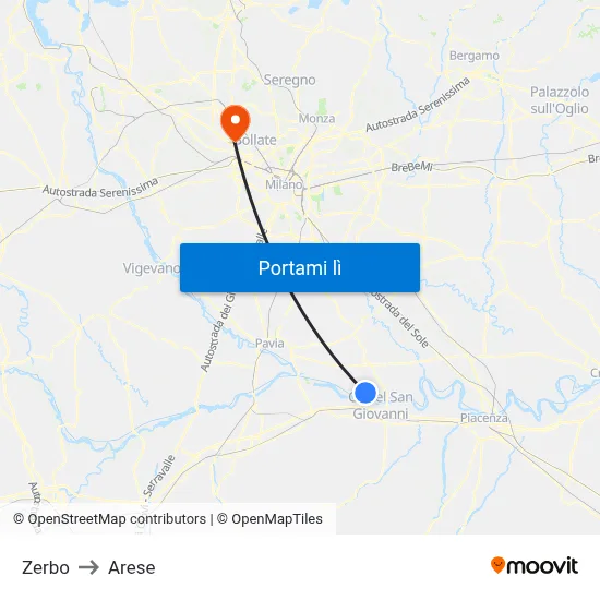 Zerbo to Arese map