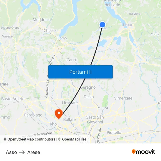 Asso to Arese map
