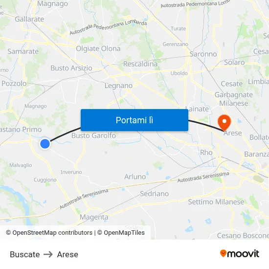 Buscate to Arese map