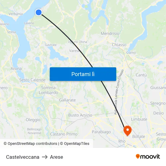 Castelveccana to Arese map