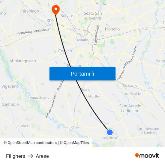 Filighera to Arese map