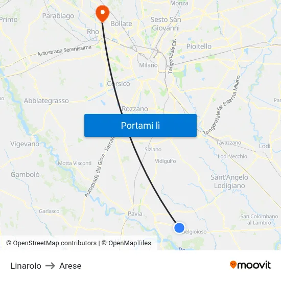 Linarolo to Arese map