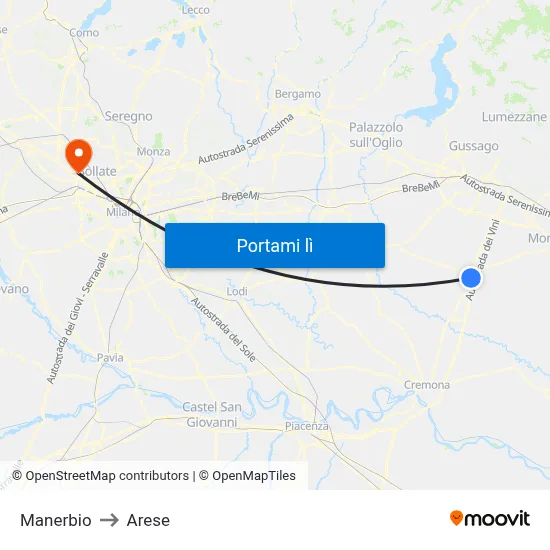 Manerbio to Arese map