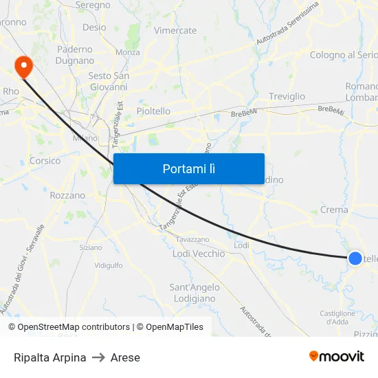 Ripalta Arpina to Arese map