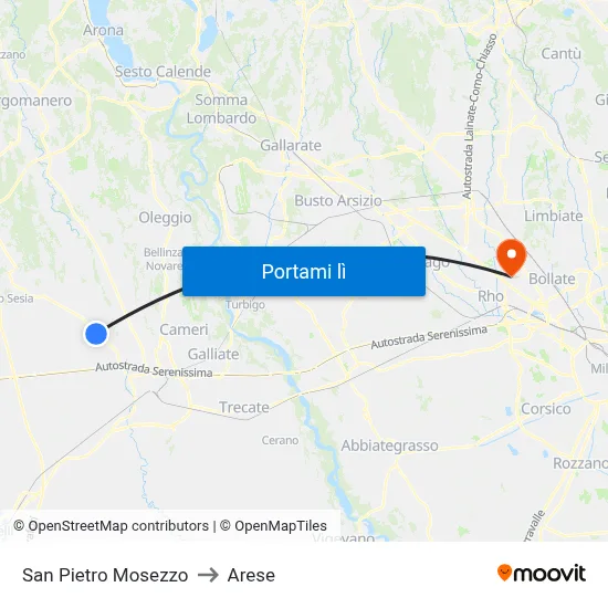 San Pietro Mosezzo to Arese map