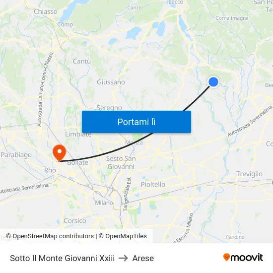 Sotto Il Monte Giovanni Xxiii to Arese map