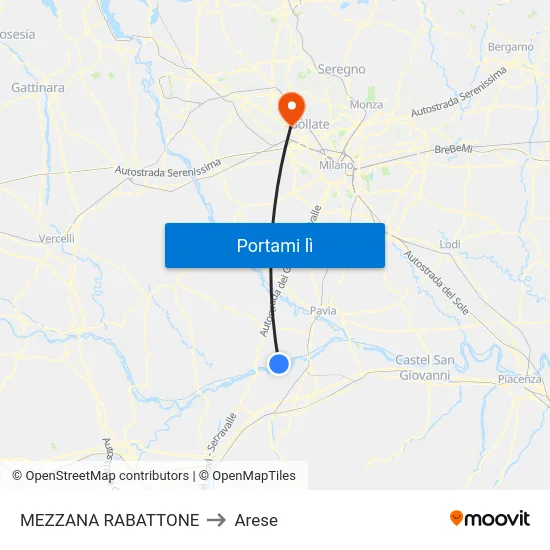 MEZZANA RABATTONE to Arese map
