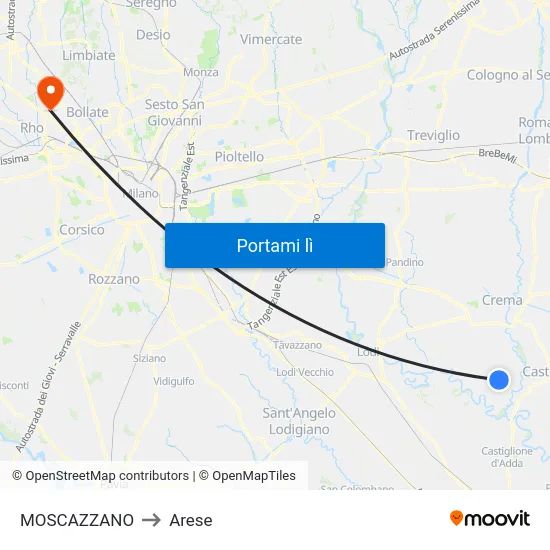 MOSCAZZANO to Arese map