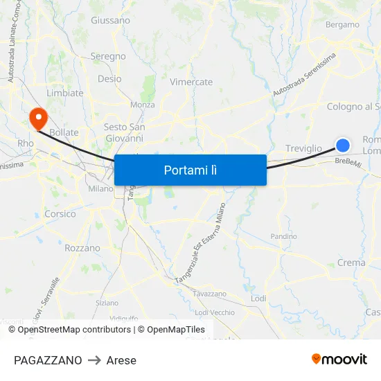 PAGAZZANO to Arese map