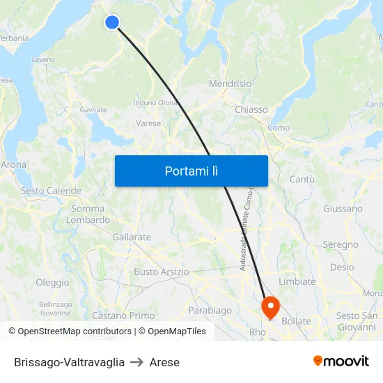 Brissago-Valtravaglia to Arese map