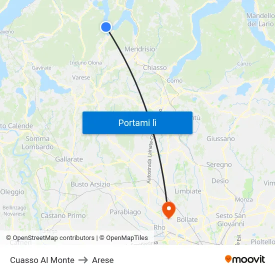 Cuasso Al Monte to Arese map