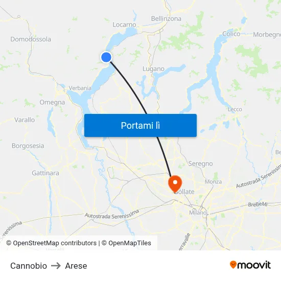 Cannobio to Arese map