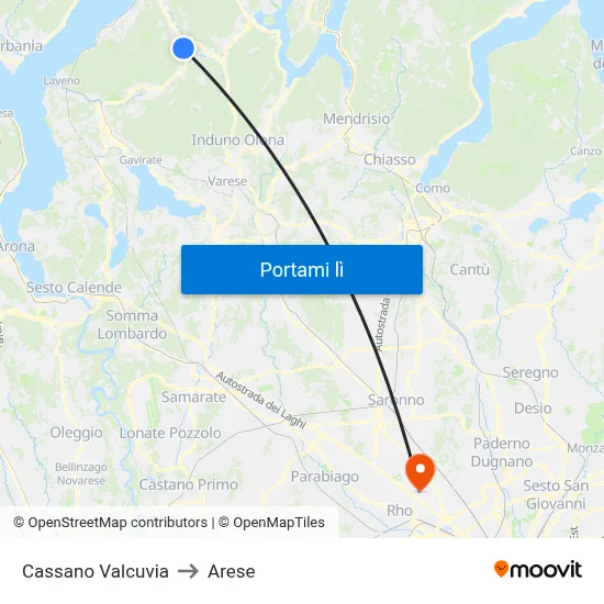 Cassano Valcuvia to Arese map