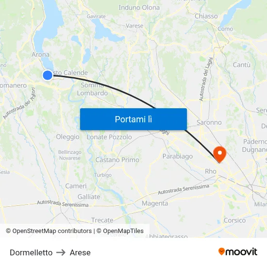 Dormelletto to Arese map