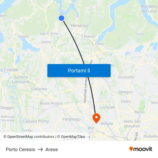 Porto Ceresio to Arese map