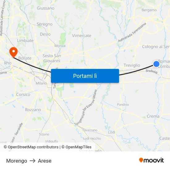 Morengo to Arese map