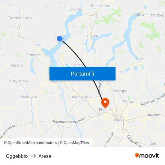 Oggebbio to Arese map