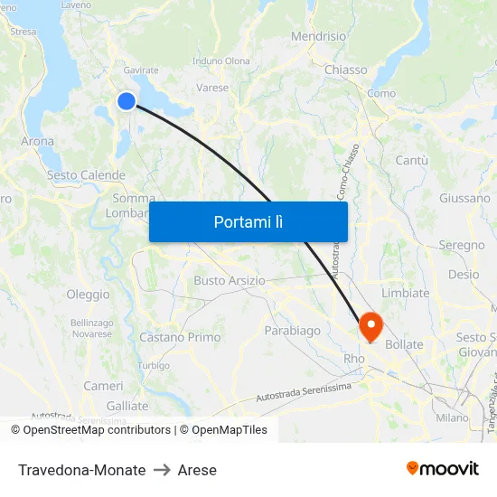 Travedona-Monate to Arese map