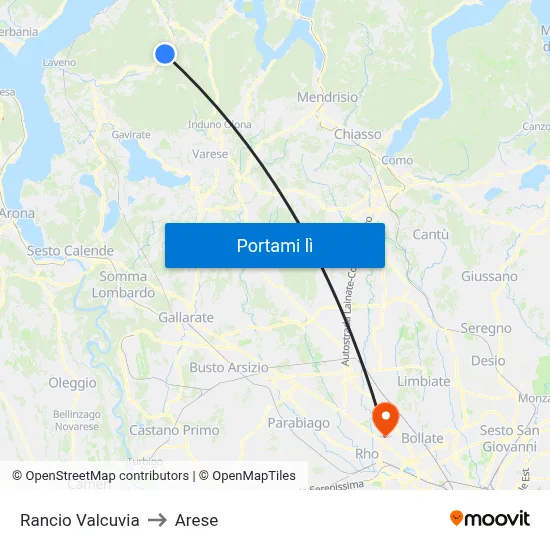 Rancio Valcuvia to Arese map