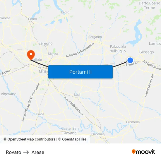 Rovato to Arese map