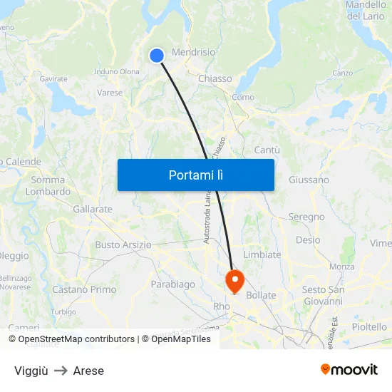 Viggiù to Arese map
