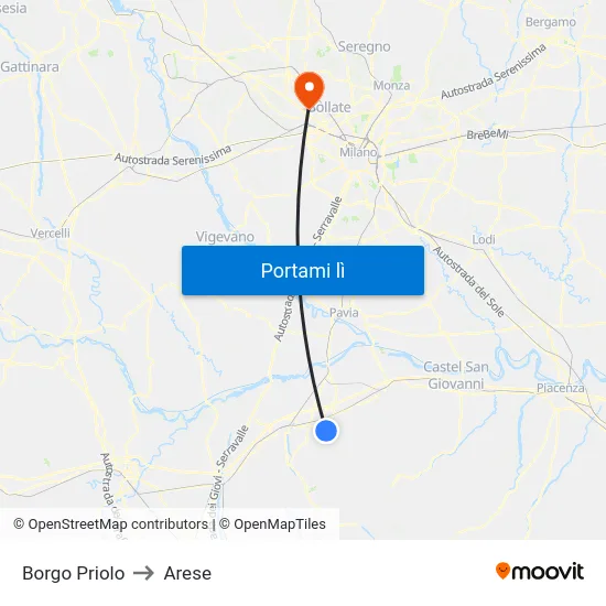 Borgo Priolo to Arese map