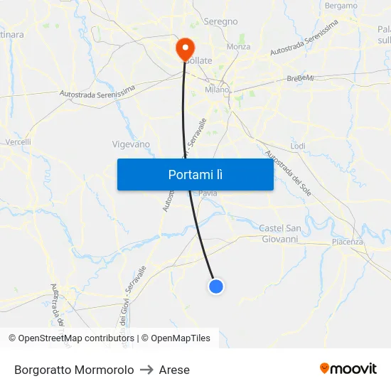 Borgoratto Mormorolo to Arese map