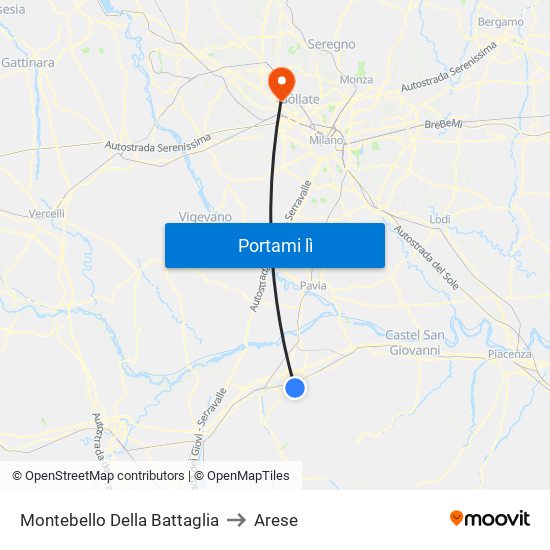 Montebello Della Battaglia to Arese map