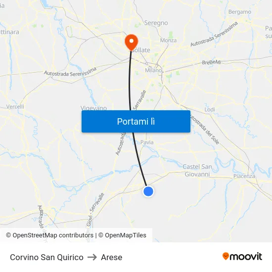 Corvino San Quirico to Arese map