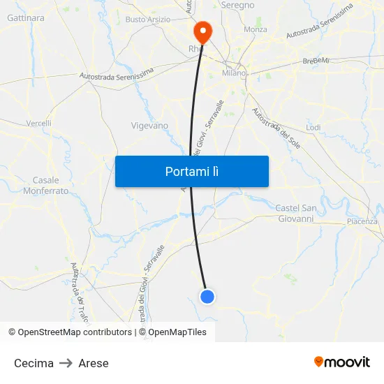 Cecima to Arese map