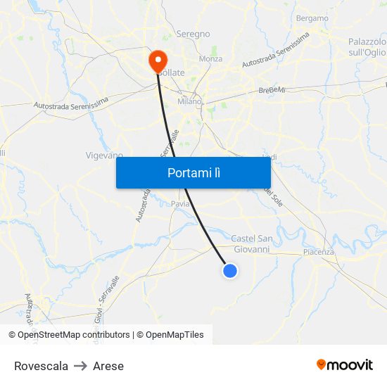 Rovescala to Arese map